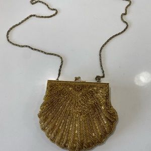 Vintage gold beaded clamshell evening bag